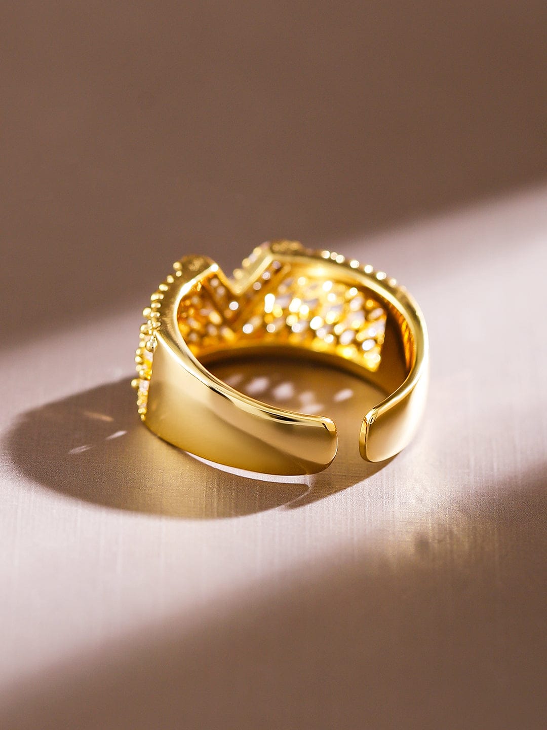 American Diamond Zirconia V-Cut Gold Ring