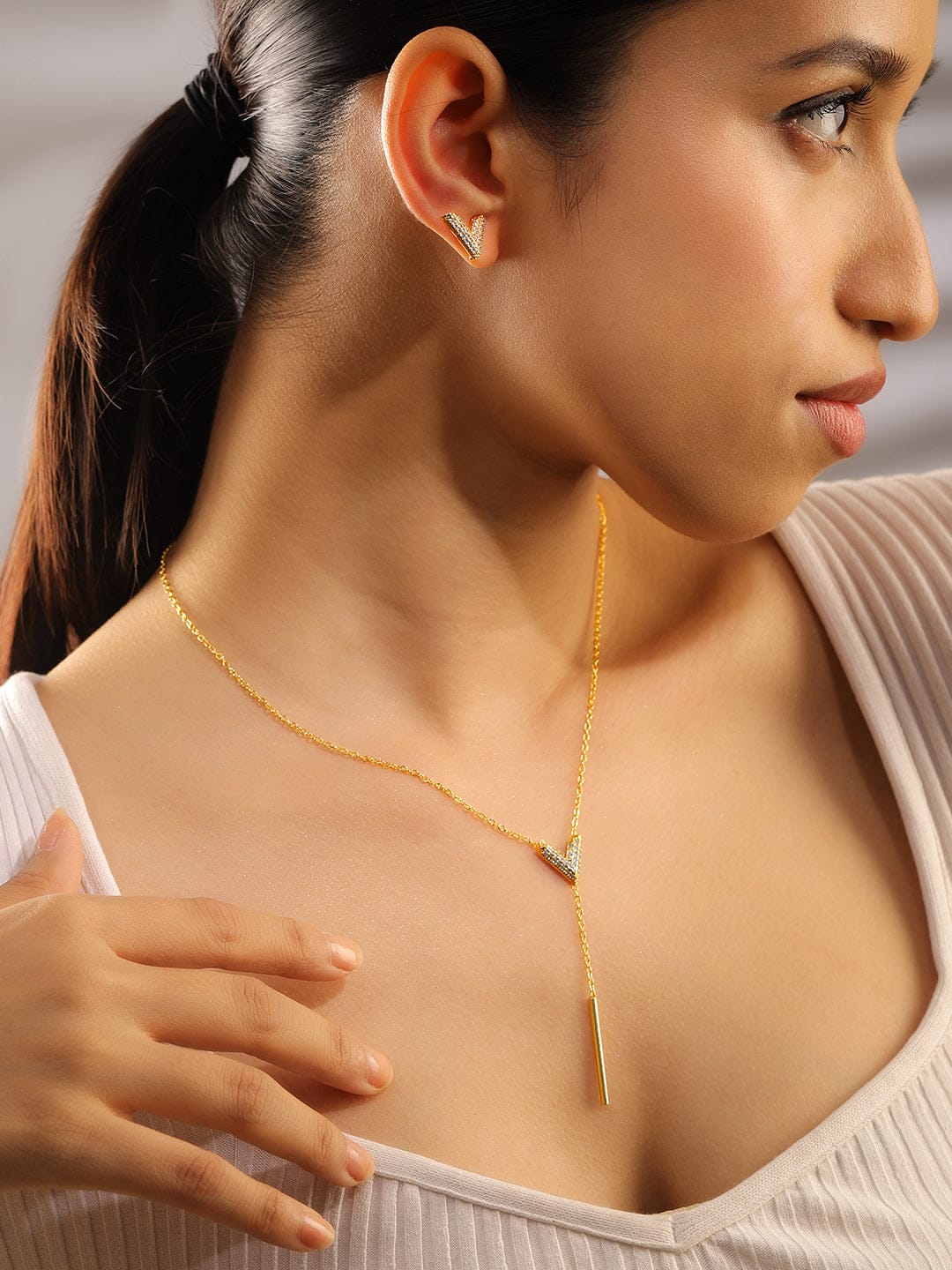 V-Shaped American Diamond Zirconia Necklace Set