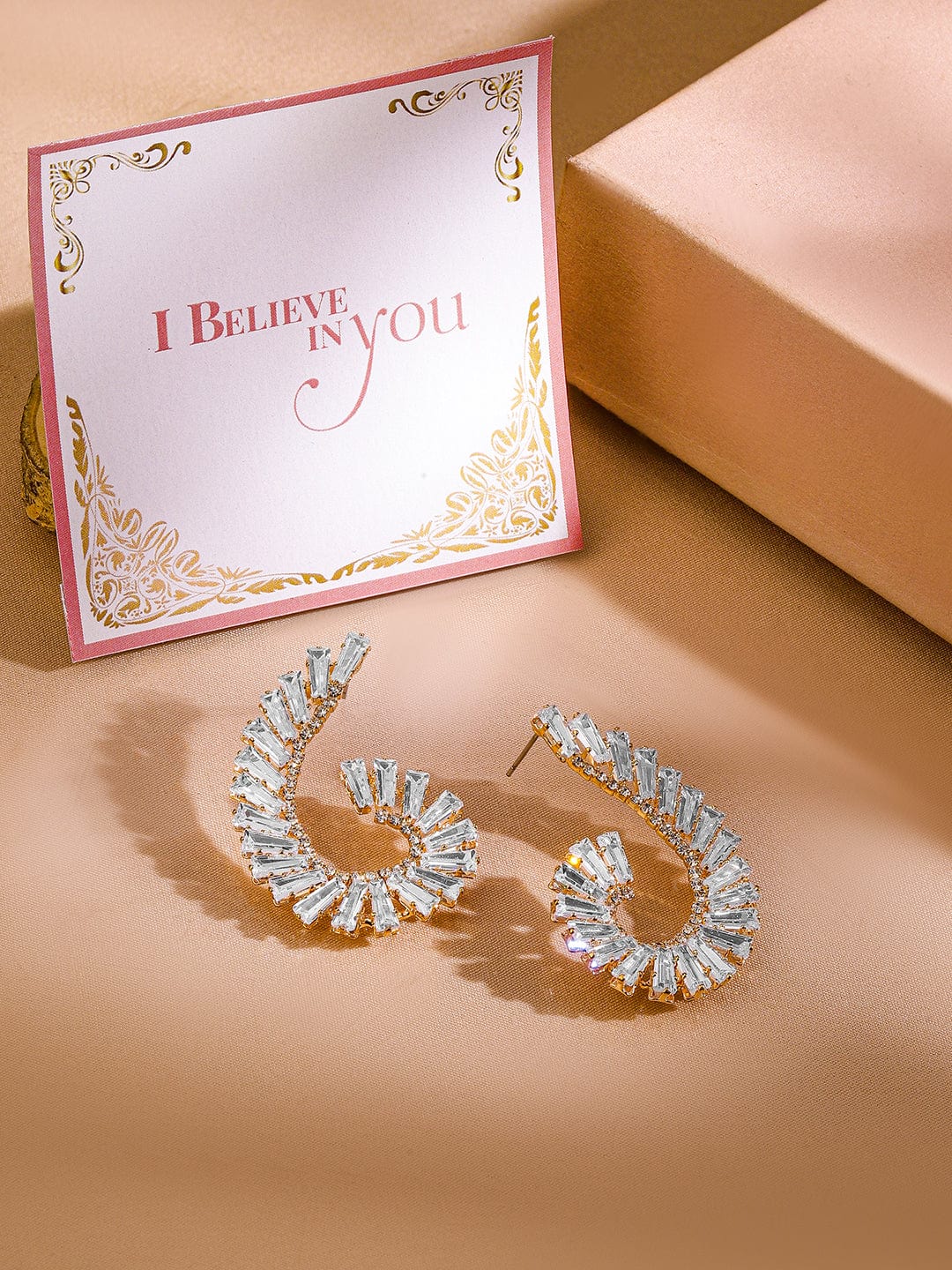 Trendy Geo Curves Crystal Stud Earrings