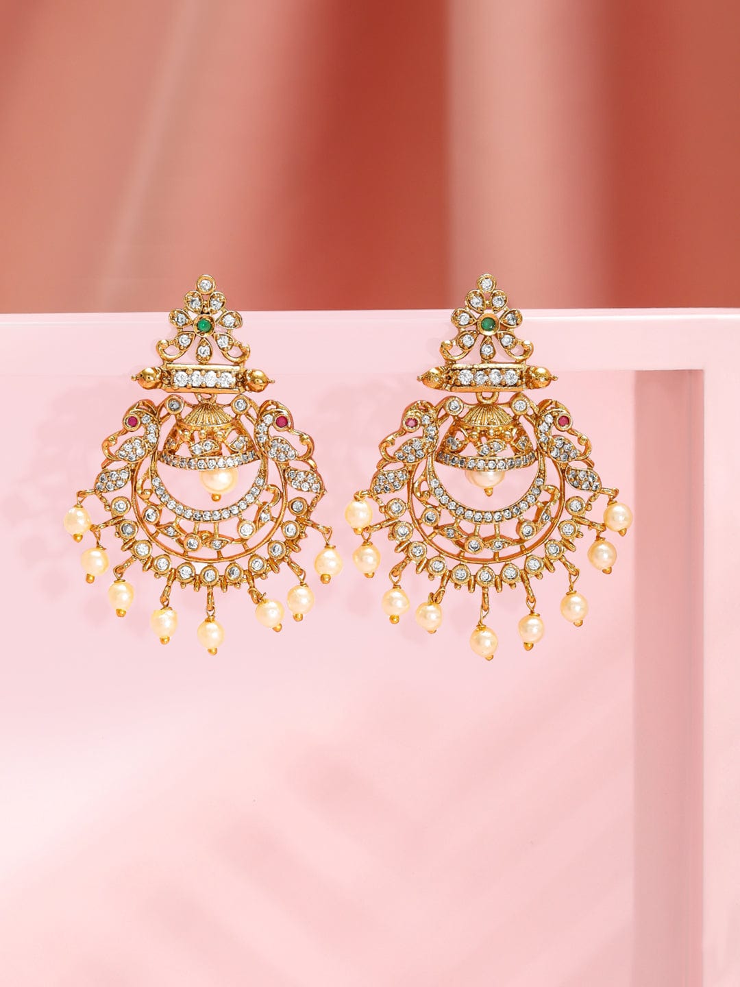 Golden Heritage American Diamond Chandbali  Pearls