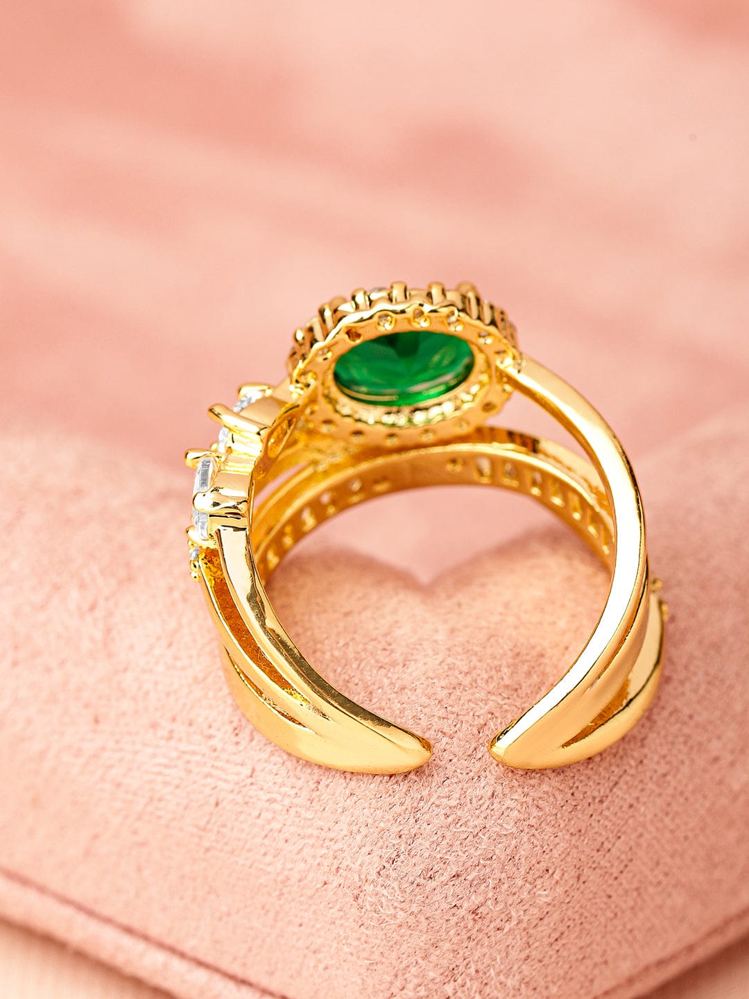 Green American Diamond Zirconia Gold Toned Ring