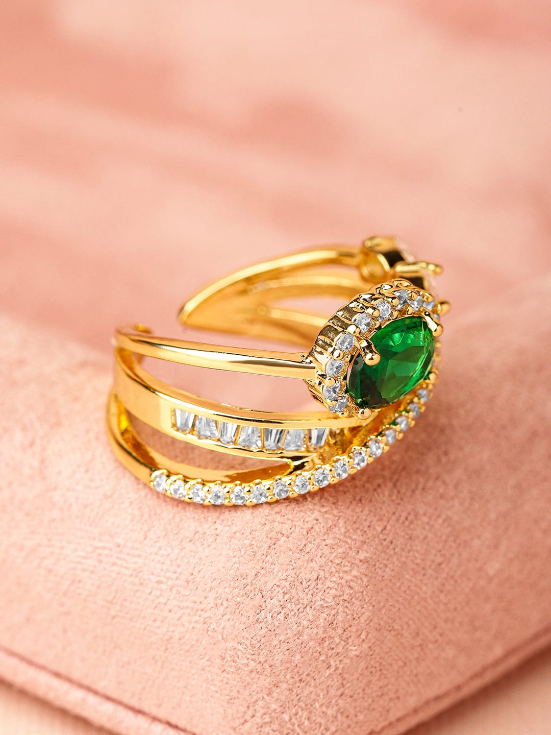 Green American Diamond Zirconia Gold Toned Ring