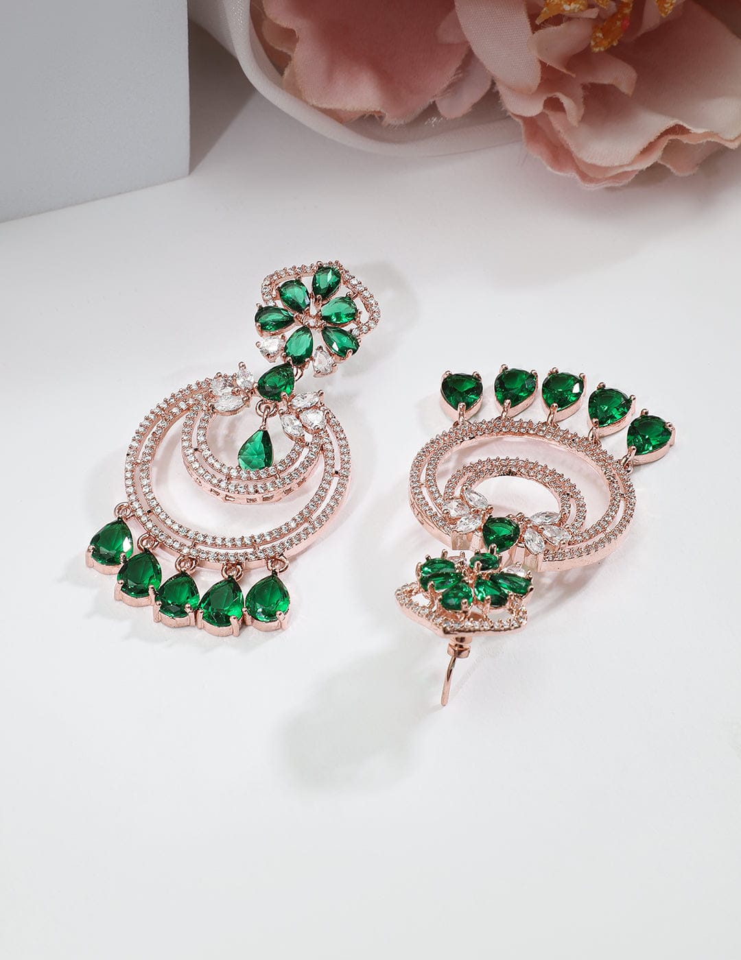 American Diamond Zirconia Green Dangler Earrings