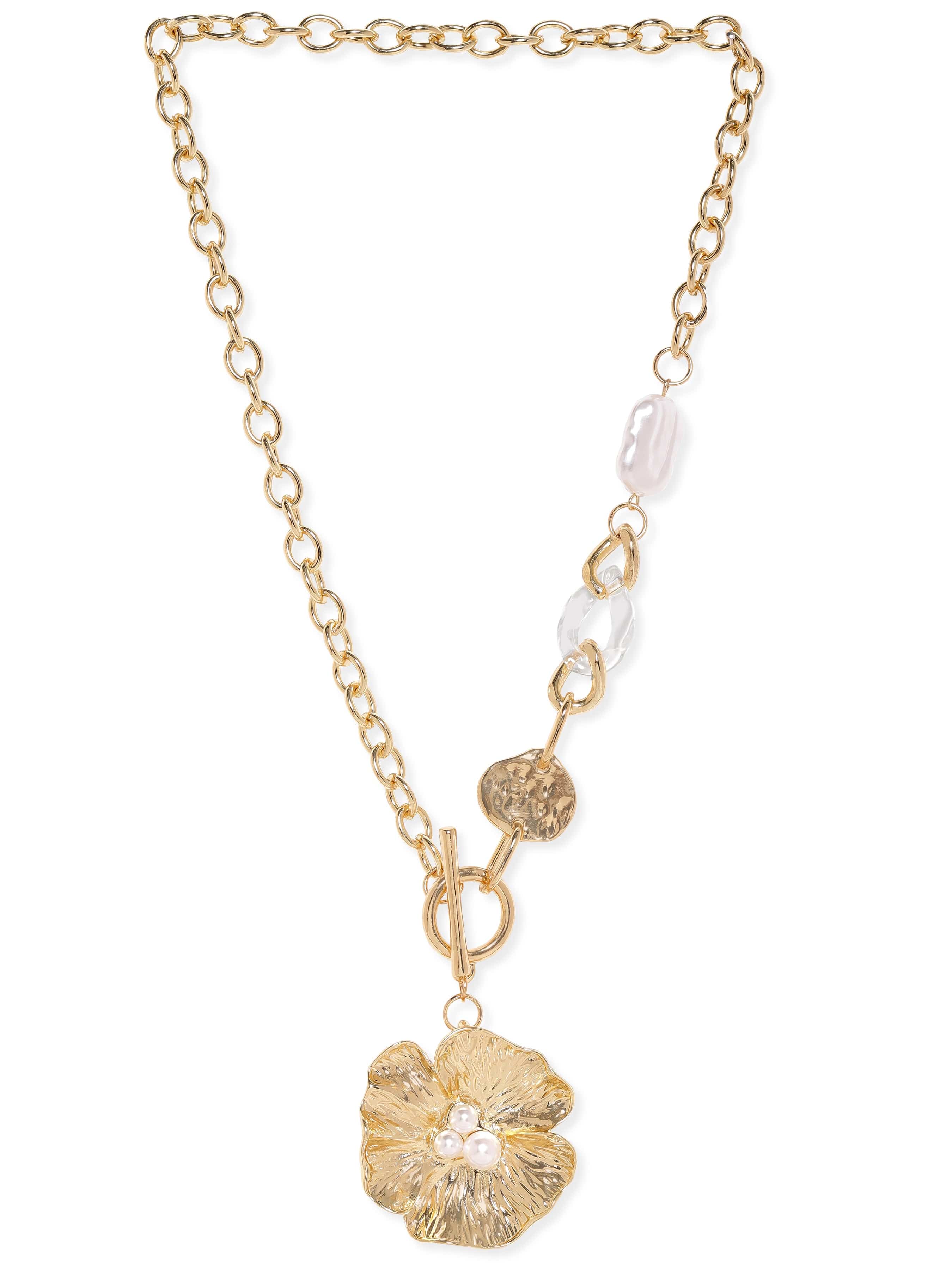 Gold Toned Shell Motif Long Necklace
