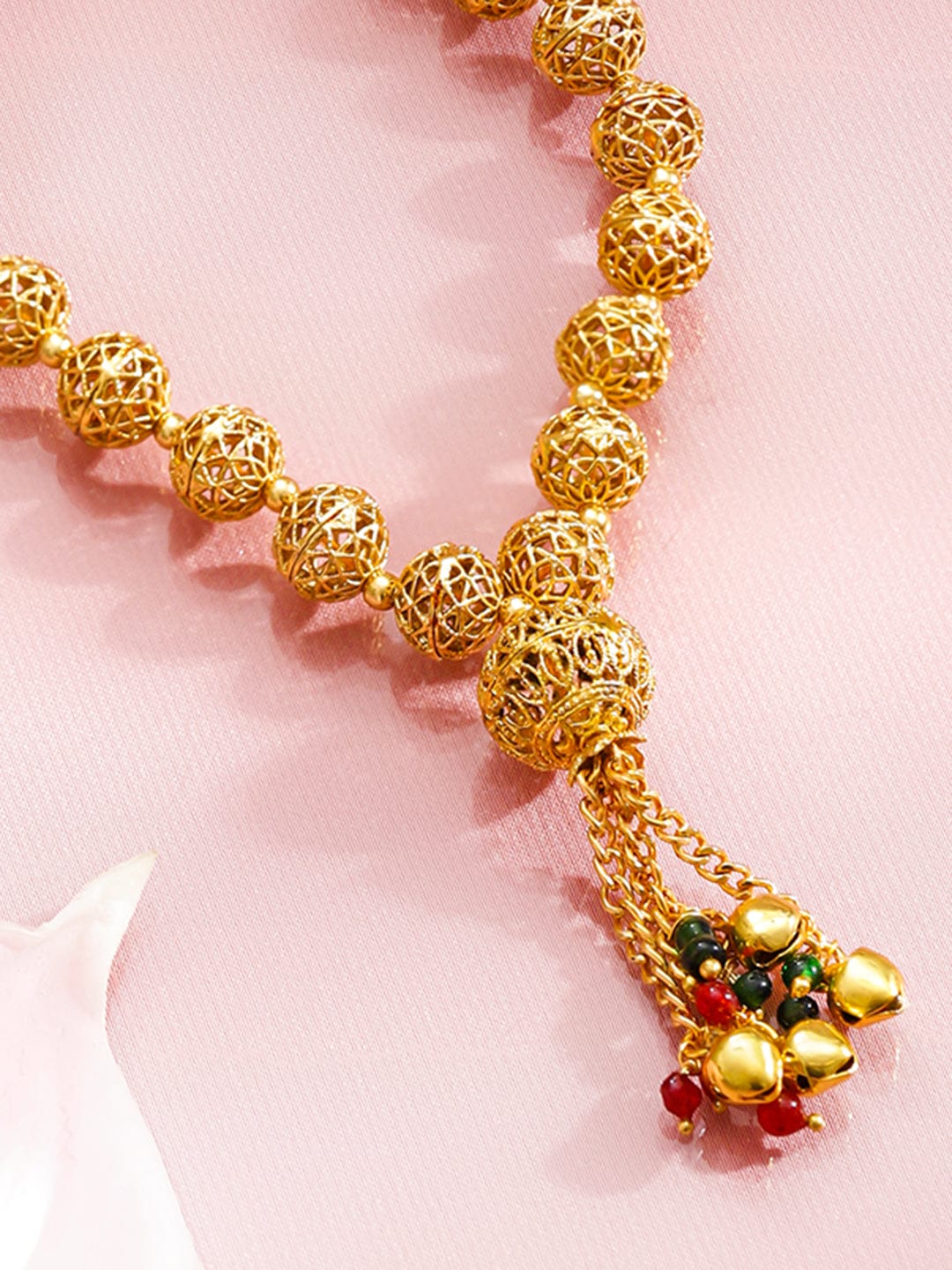 Traditional Multi Beaded Gold Toned Necklace