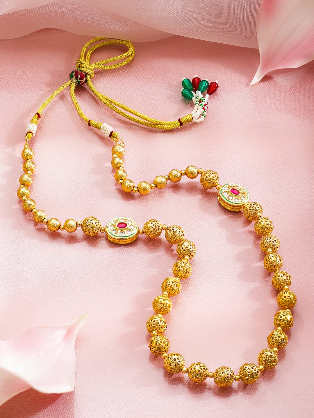 Traditional Gold Beaded Long Necklace