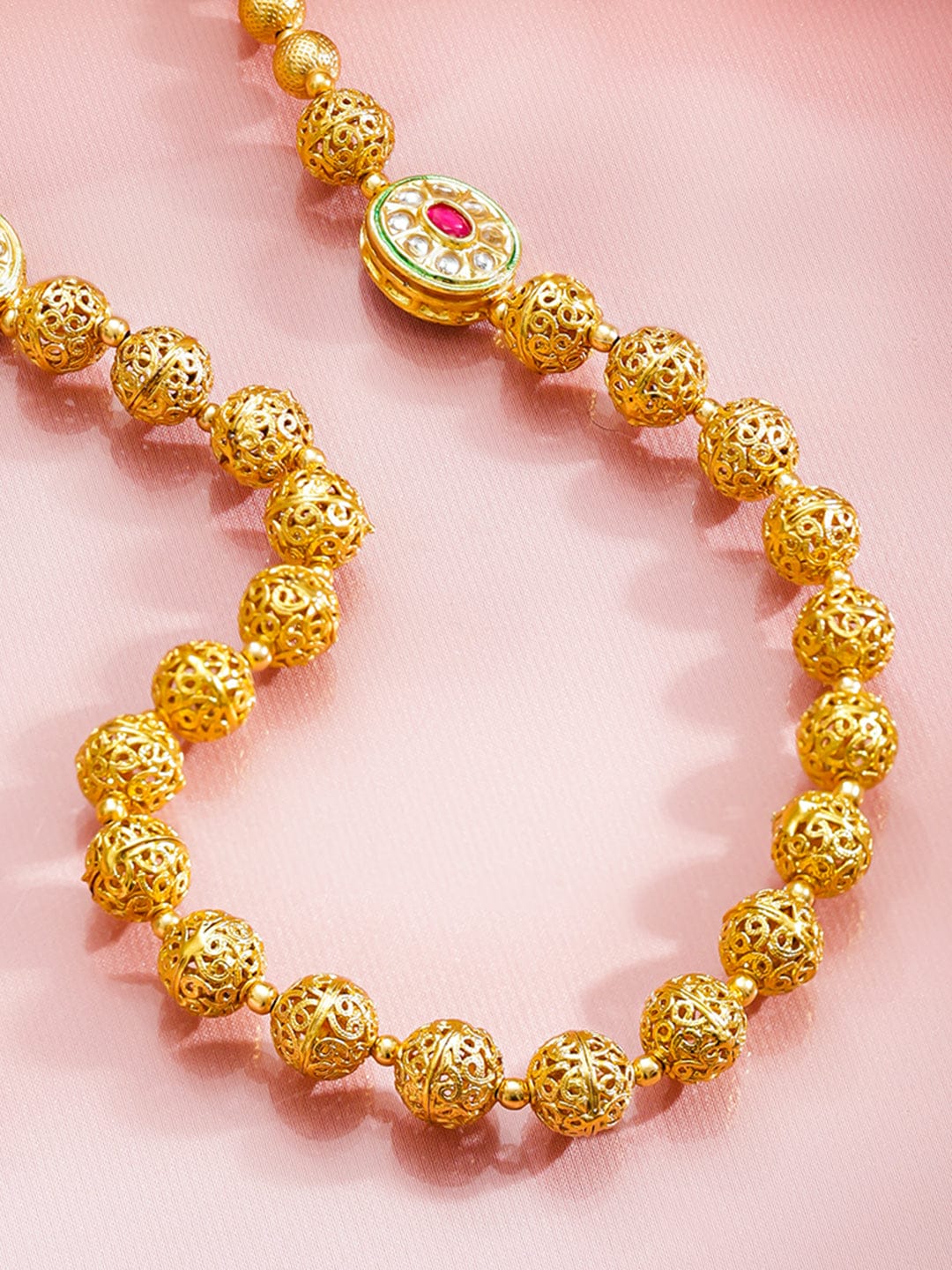 Traditional Gold Beaded Long Necklace