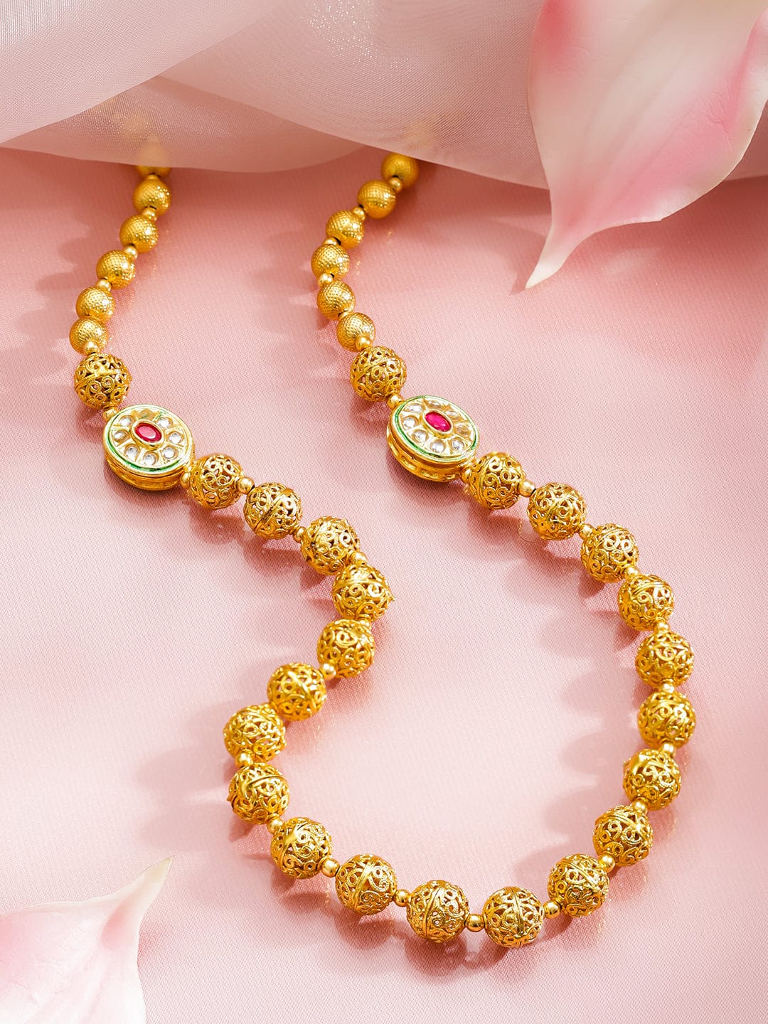 Traditional Gold Beaded Long Necklace
