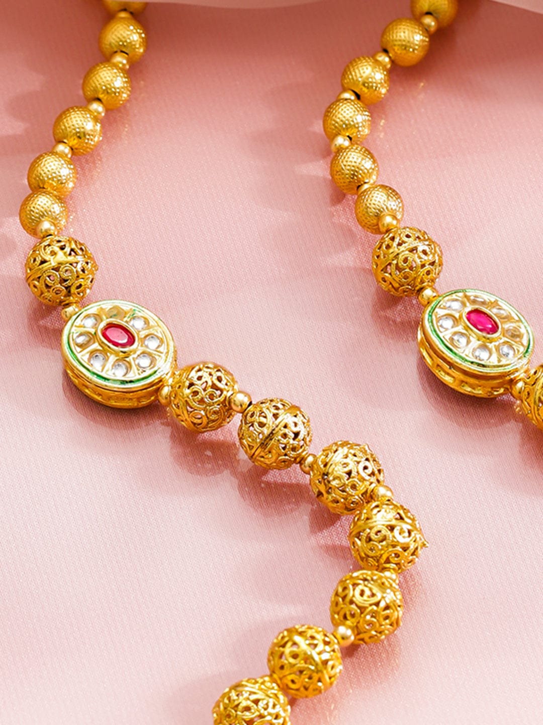 Traditional Gold Beaded Long Necklace