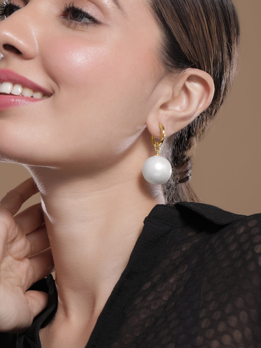 Golden Circles Pearl Hoop Drops