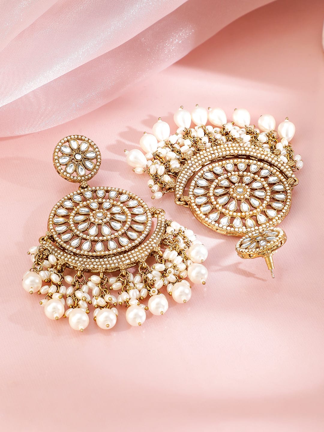 Stylish Ivory Tone Kundan Pearl Chandbali