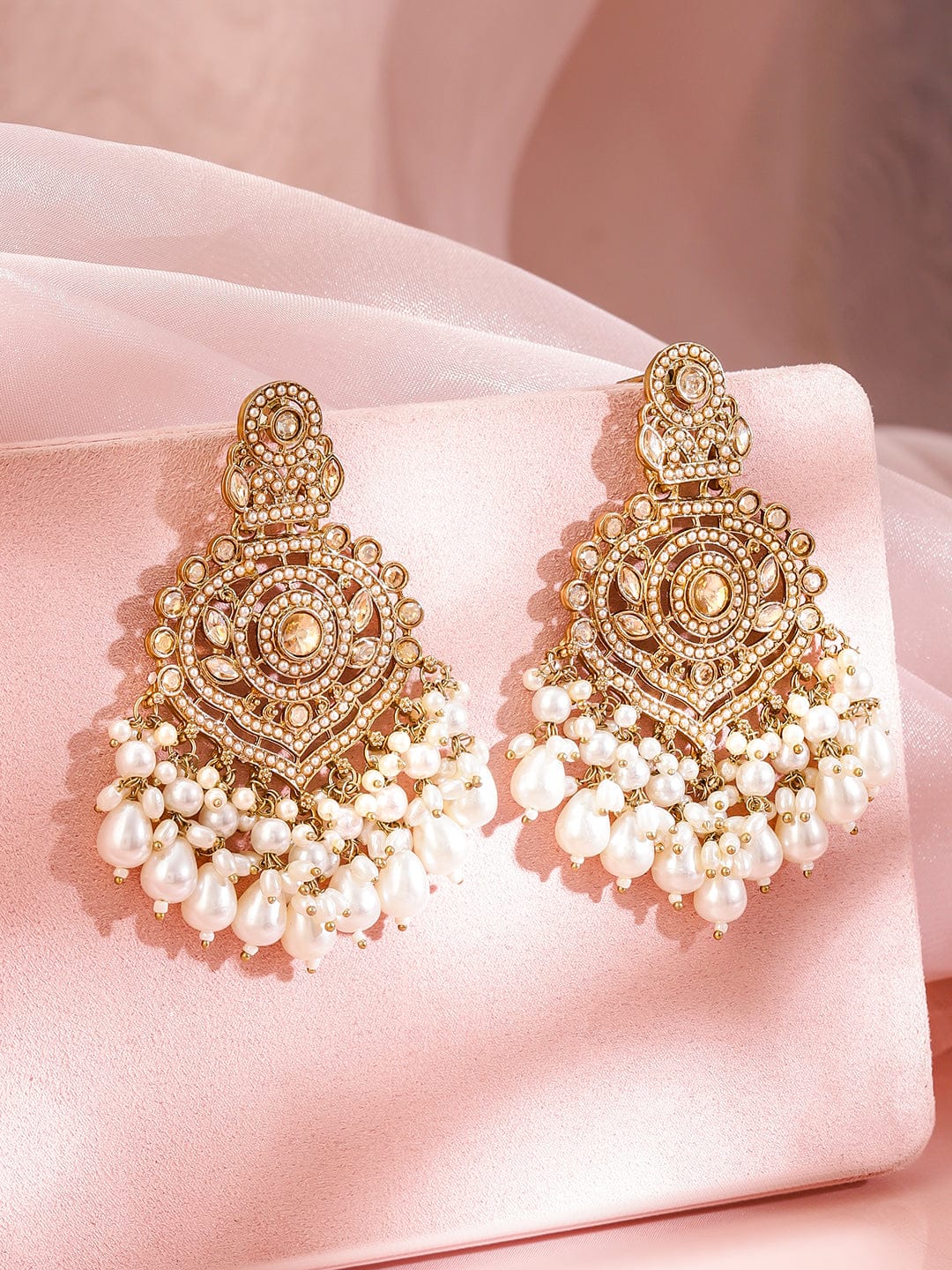 Lustrous American Diamond Zirconia Pearl Studded Chandbali