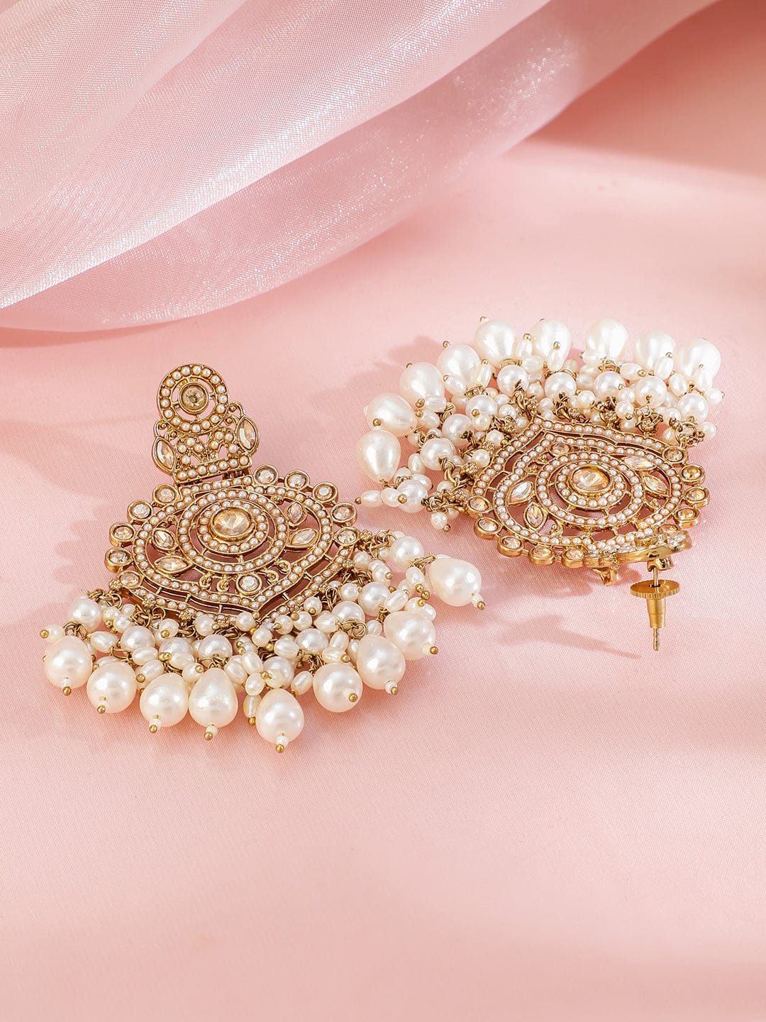 Lustrous American Diamond Zirconia Pearl Studded Chandbali