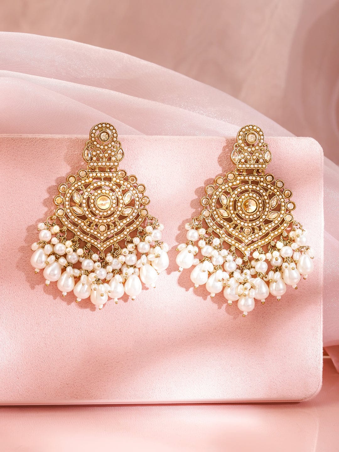 Lustrous American Diamond Zirconia Pearl Studded Chandbali