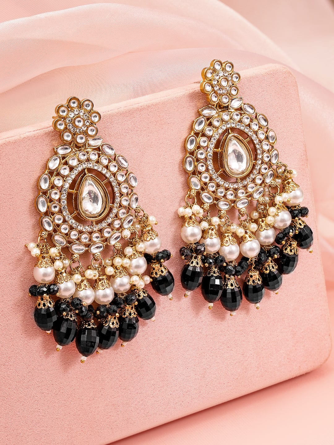 Black Bloom Kundan Chandelier Earrings