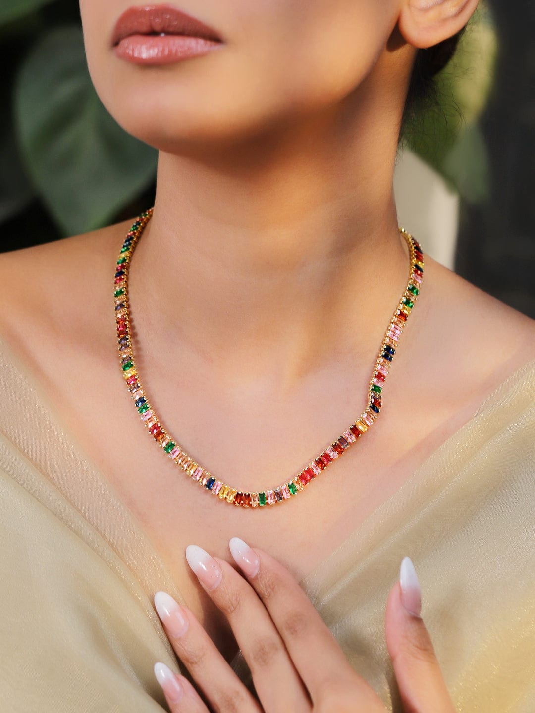 Multicolor Crystal Studded Long Necklace