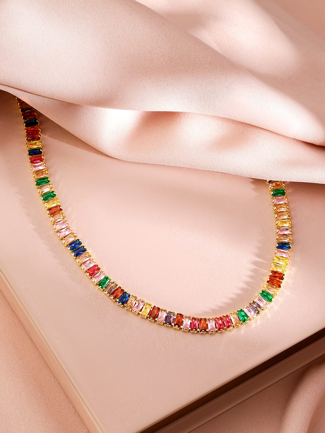 Multicolor Crystal Studded Long Necklace