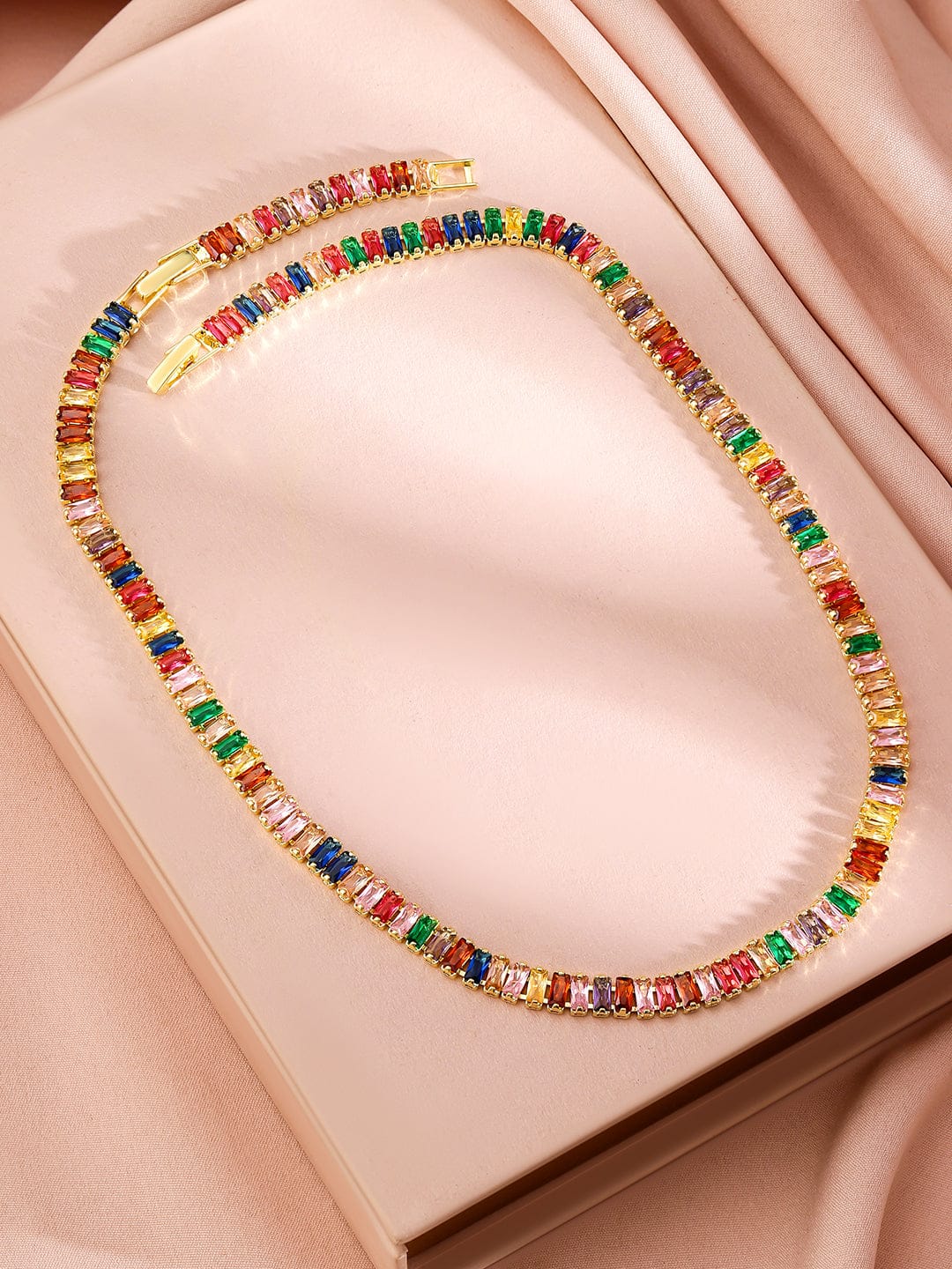 Multicolor Crystal Studded Long Necklace