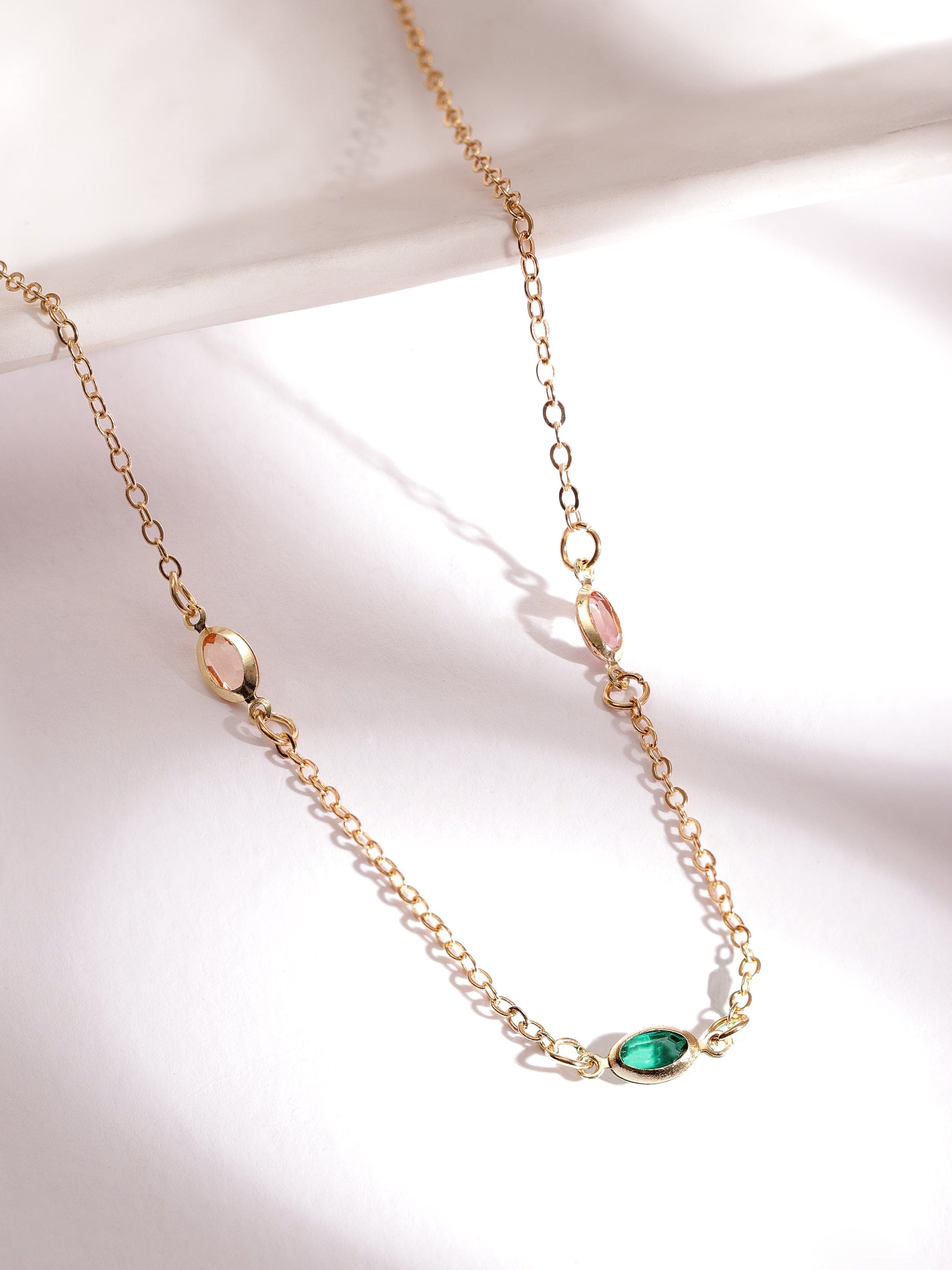Multicolor Crystal Studded Layered Gold Necklace