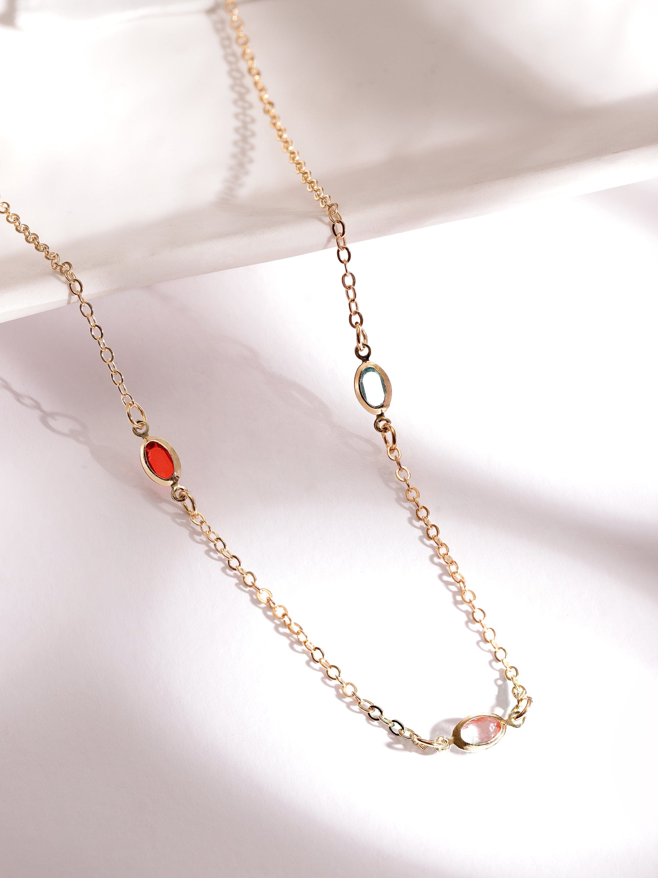 Multicolor Crystal Studded Layered Gold Necklace
