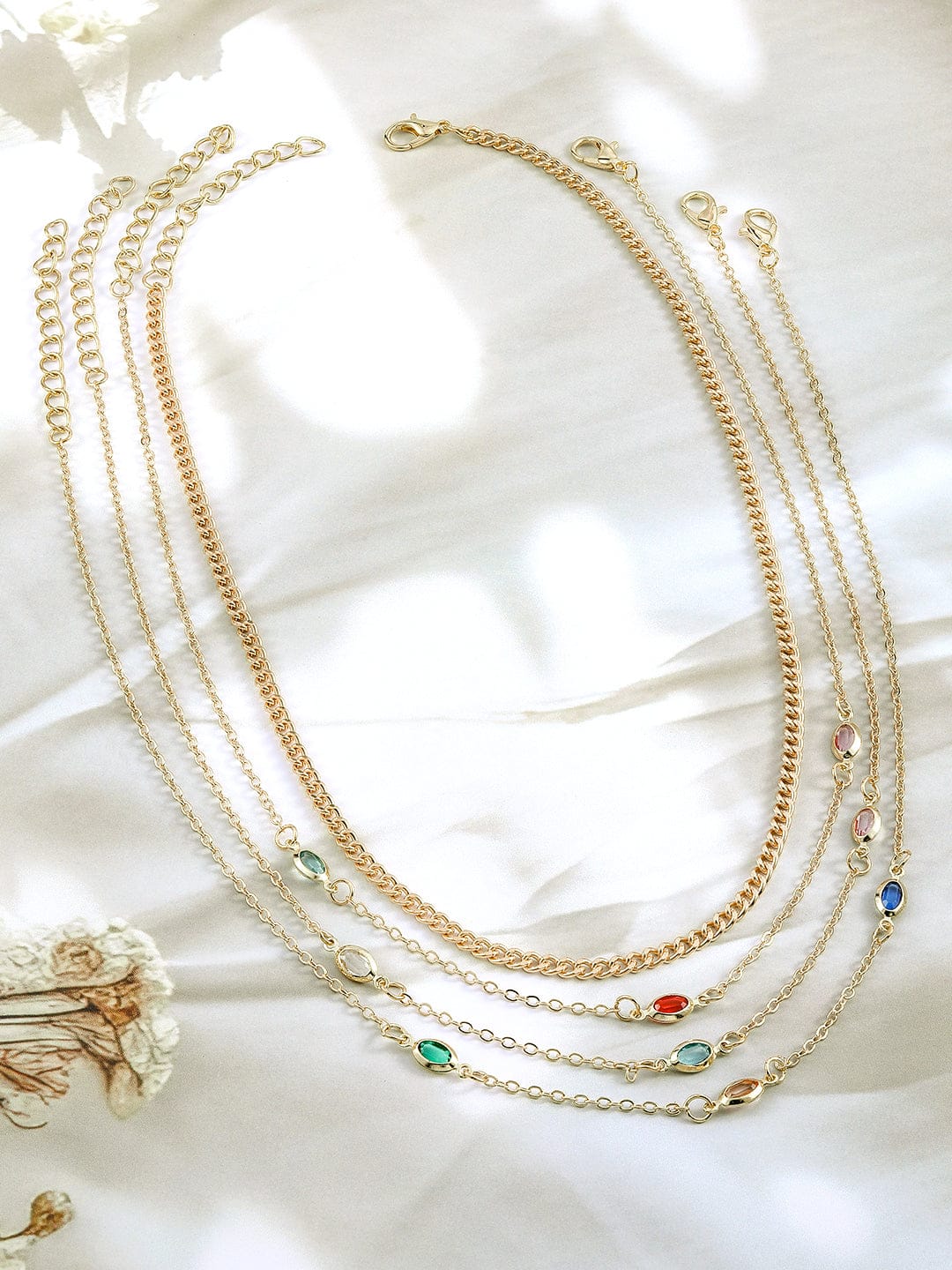 Multicolor Crystal Studded Layered Gold Necklace
