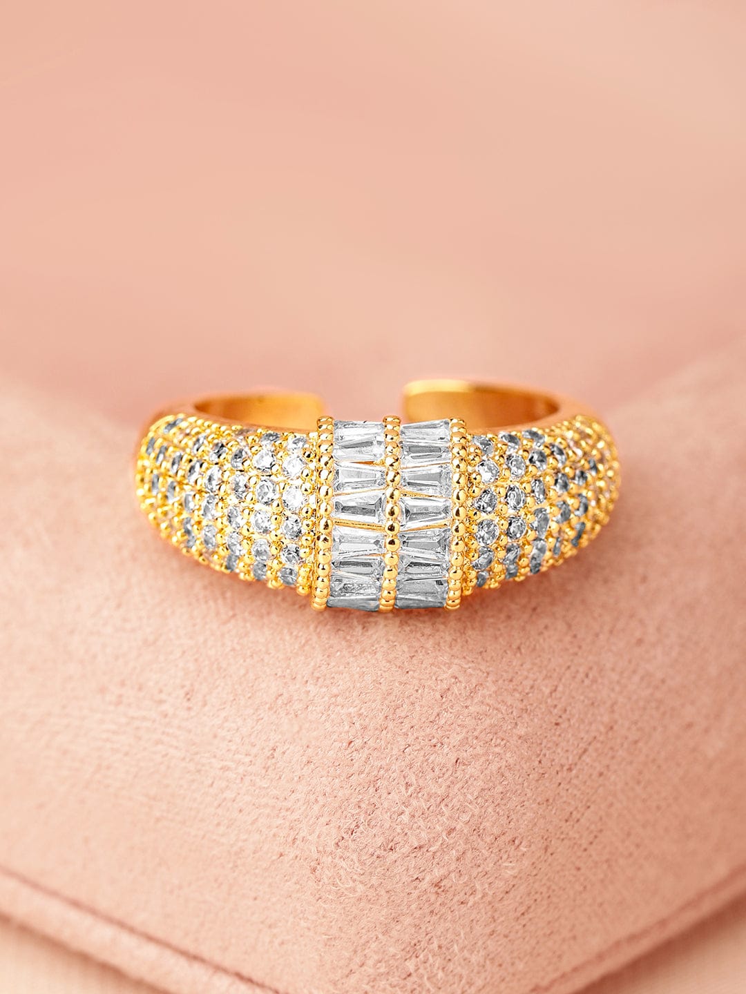 Gold Ring In American Diamond Zirconia