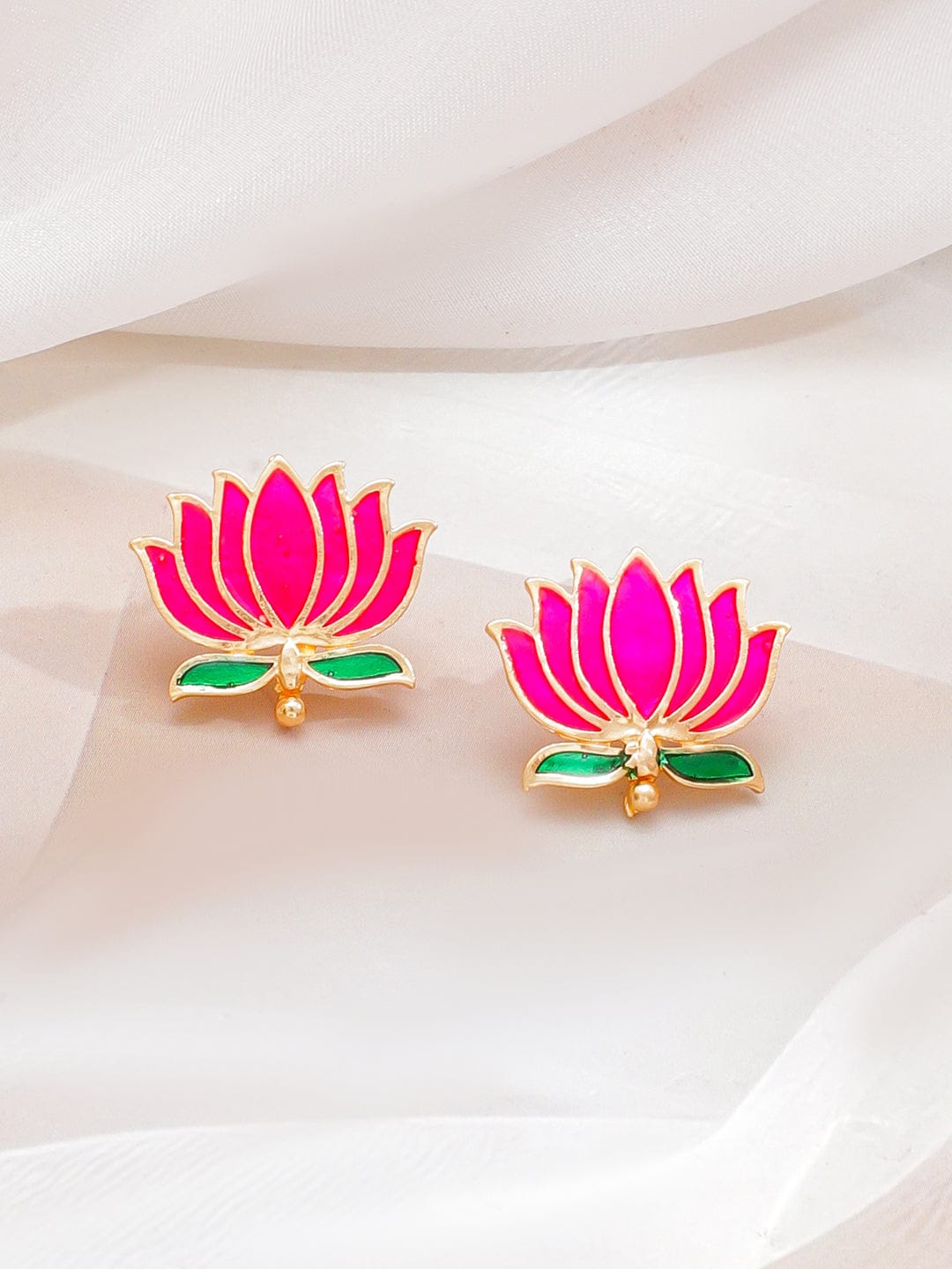 Pink Lotus Motif Enamel Necklace Set