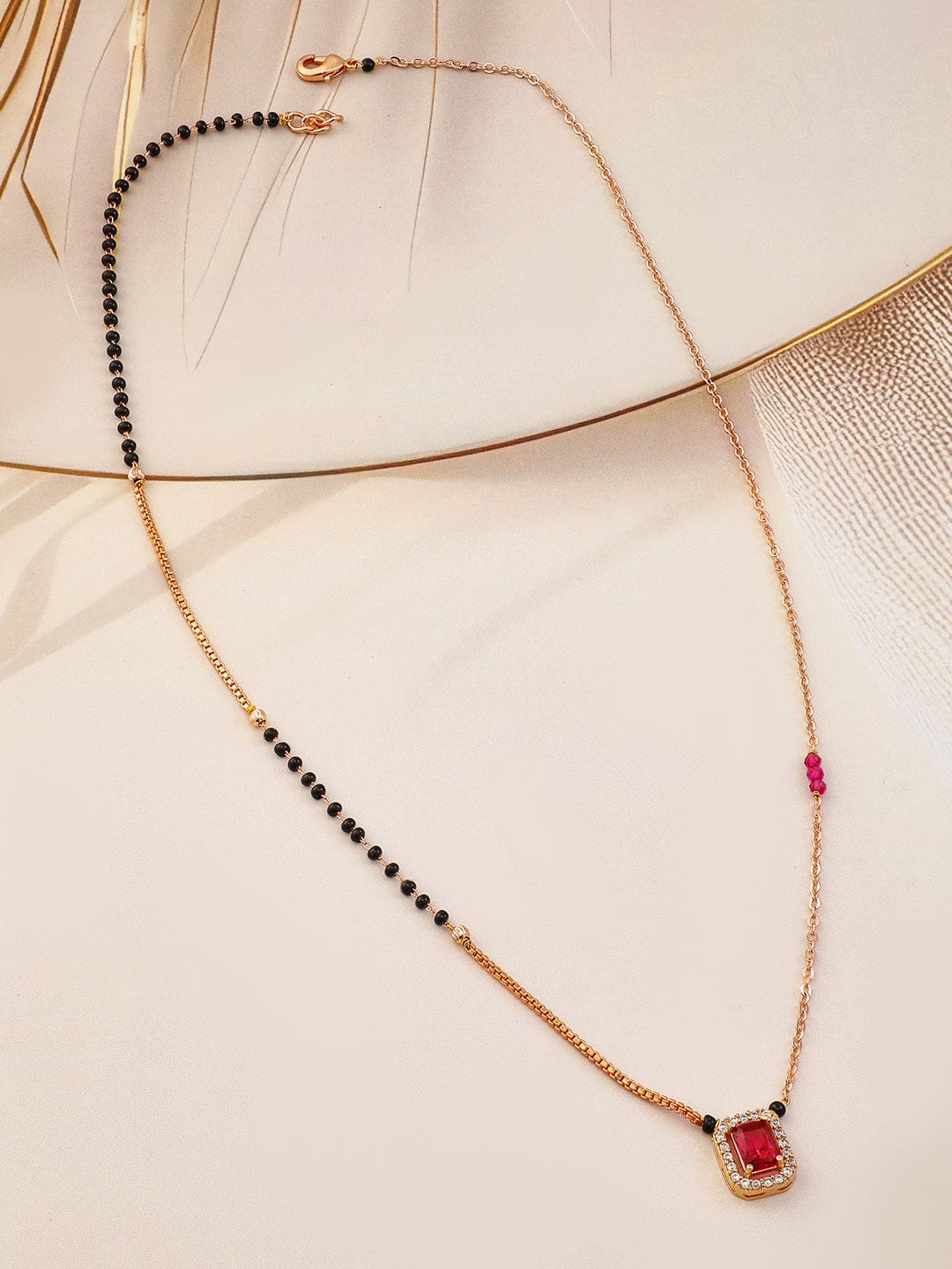 Ruby American Diamond Zirconia Gold Mangalsutra