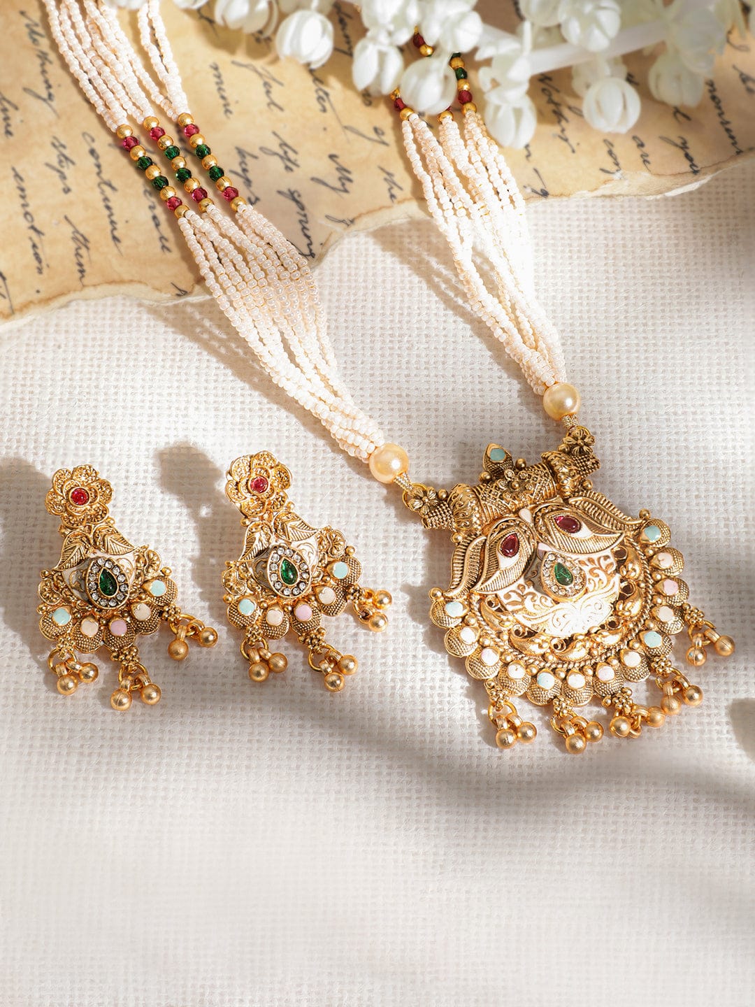 Multicolor Pearl Beaded Necklace Set