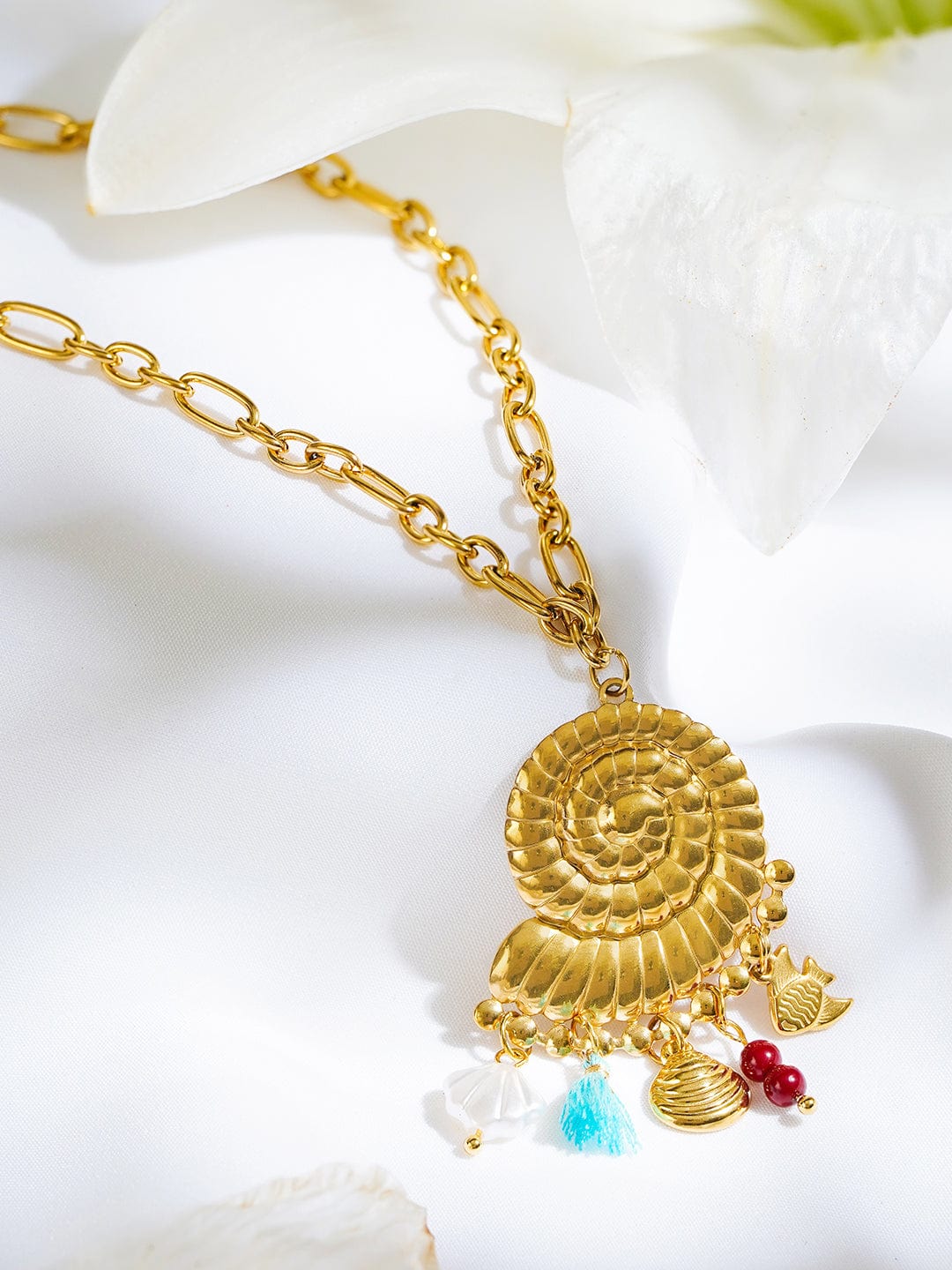 Oceanic Spiral Shell Multicolour Pendant Necklace