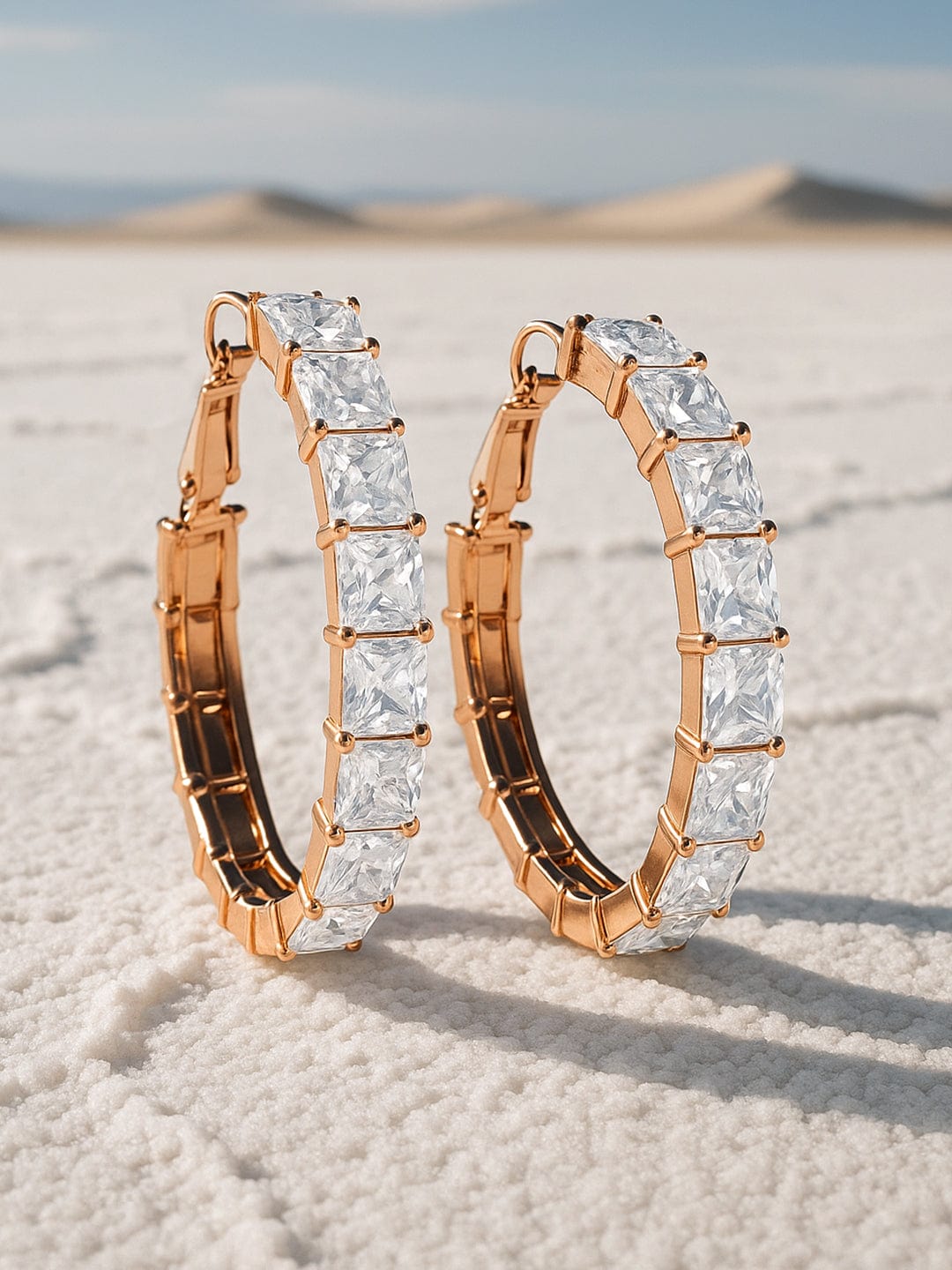 Gold Toned White Hoop Earrings