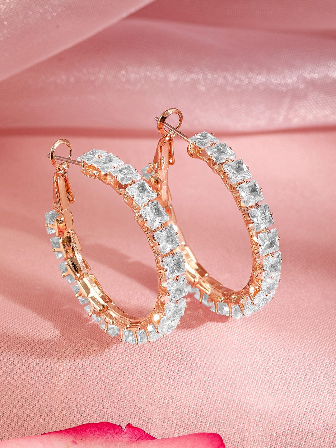 Gold Toned White Hoop Earrings