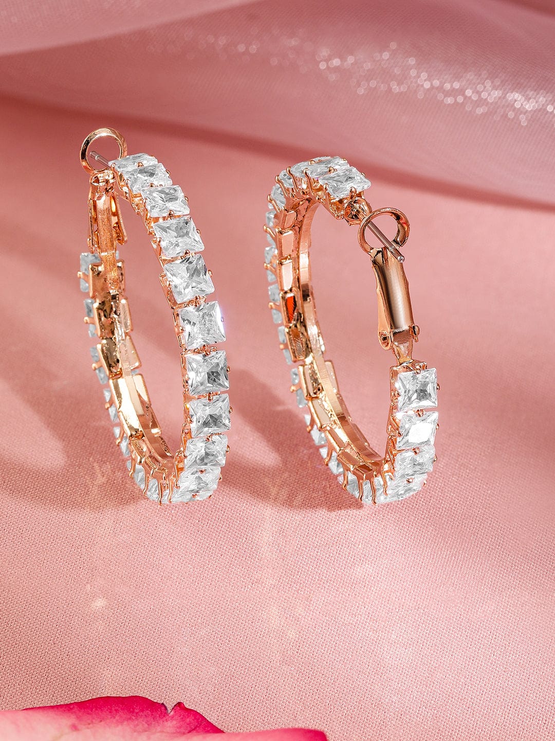 Gold Toned White Hoop Earrings