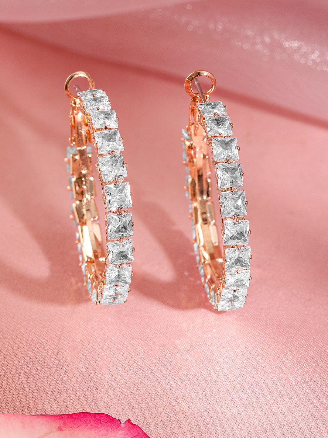 Gold Toned White Hoop Earrings