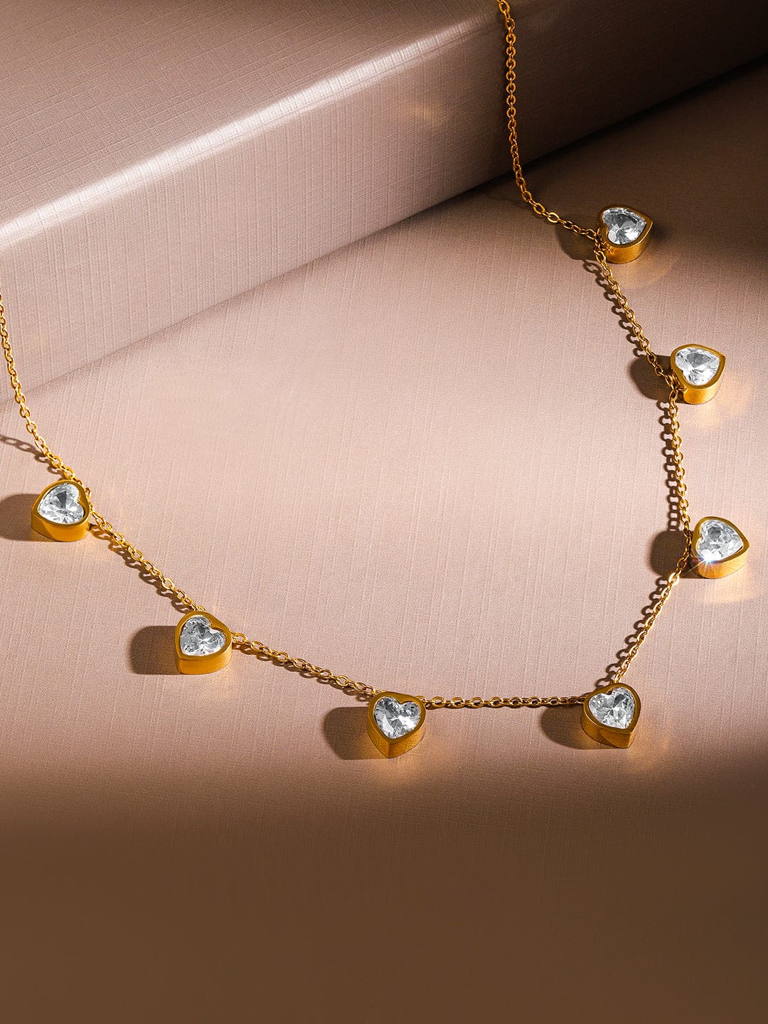 Crystal Heart Beaded Gold Necklace