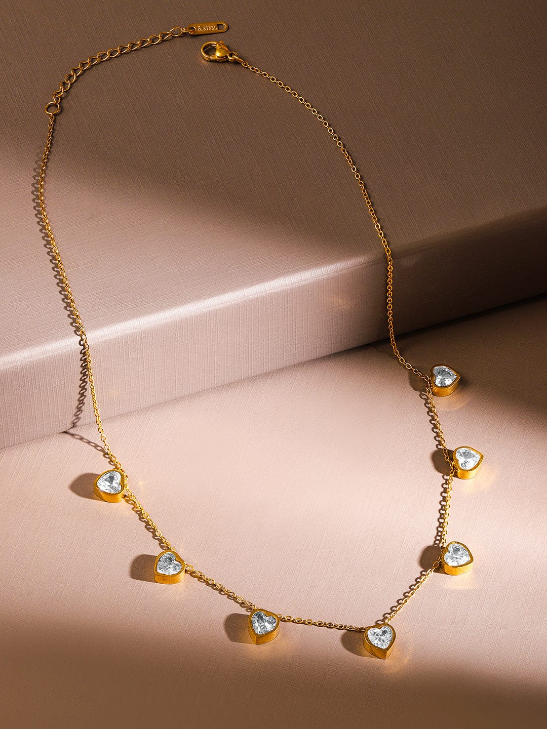 Crystal Heart Beaded Gold Necklace