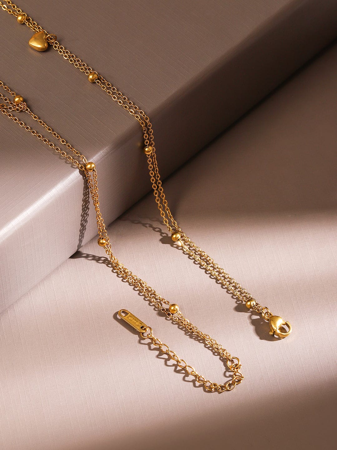 Gold Layered Necklace With Heart & Crystal Charms