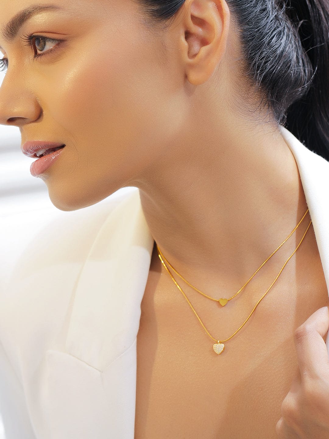 Soulful Heart & AD Studded Chain Necklace