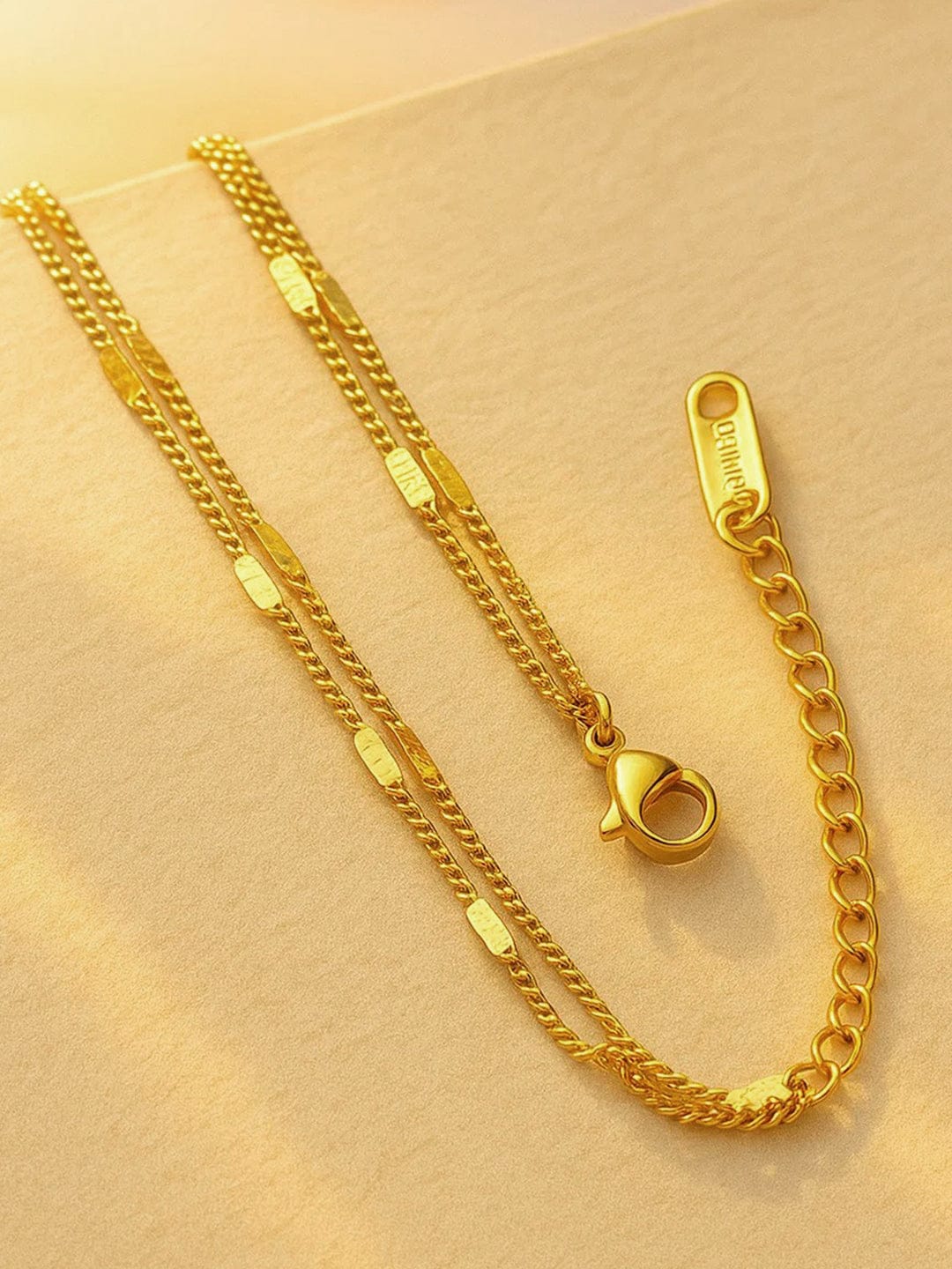 Linear Theme Gold Plated Chain Necklace