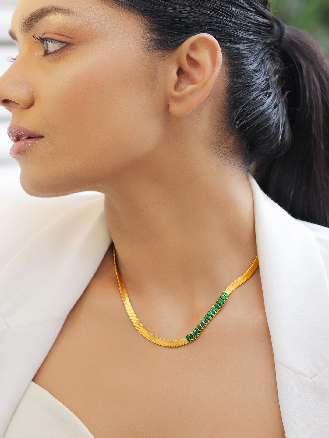 Elegant Green Stainless Steel Necklace