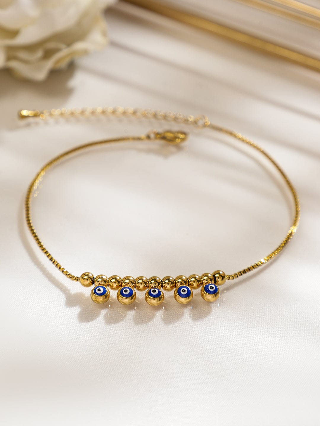 Wentra 18K Gold-Plated Stainless Steel Tarnish-Free Waterproof Evil Eye Anklet for Women