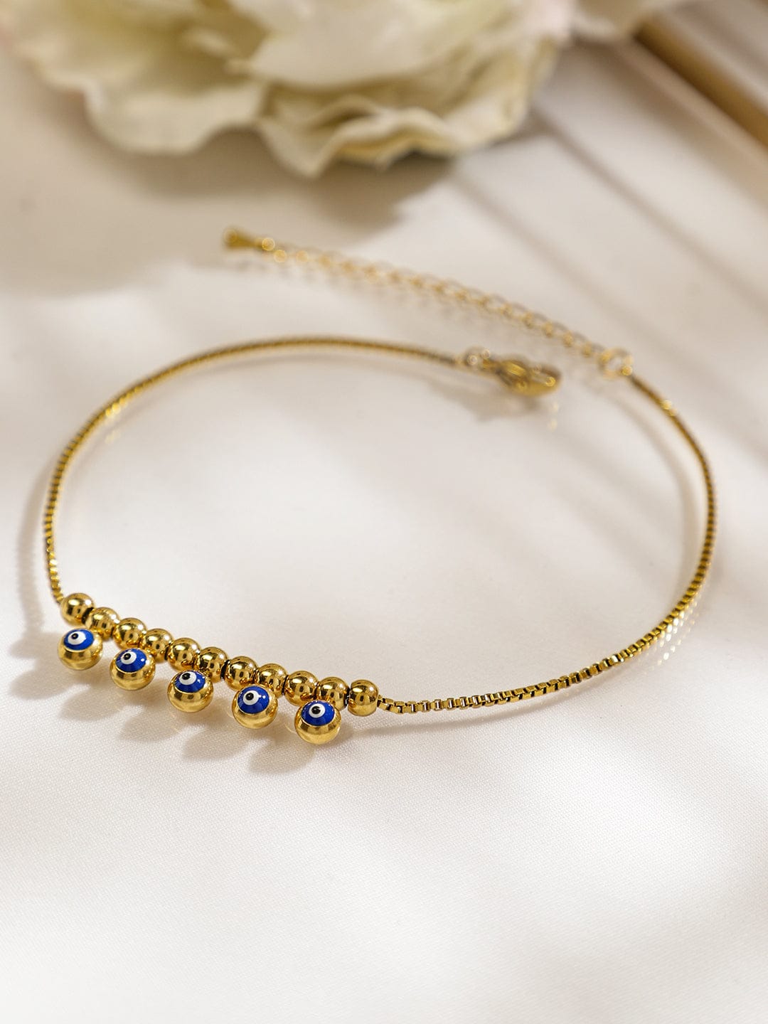 Wentra 18K Gold-Plated Stainless Steel Tarnish-Free Waterproof Evil Eye Anklet for Women
