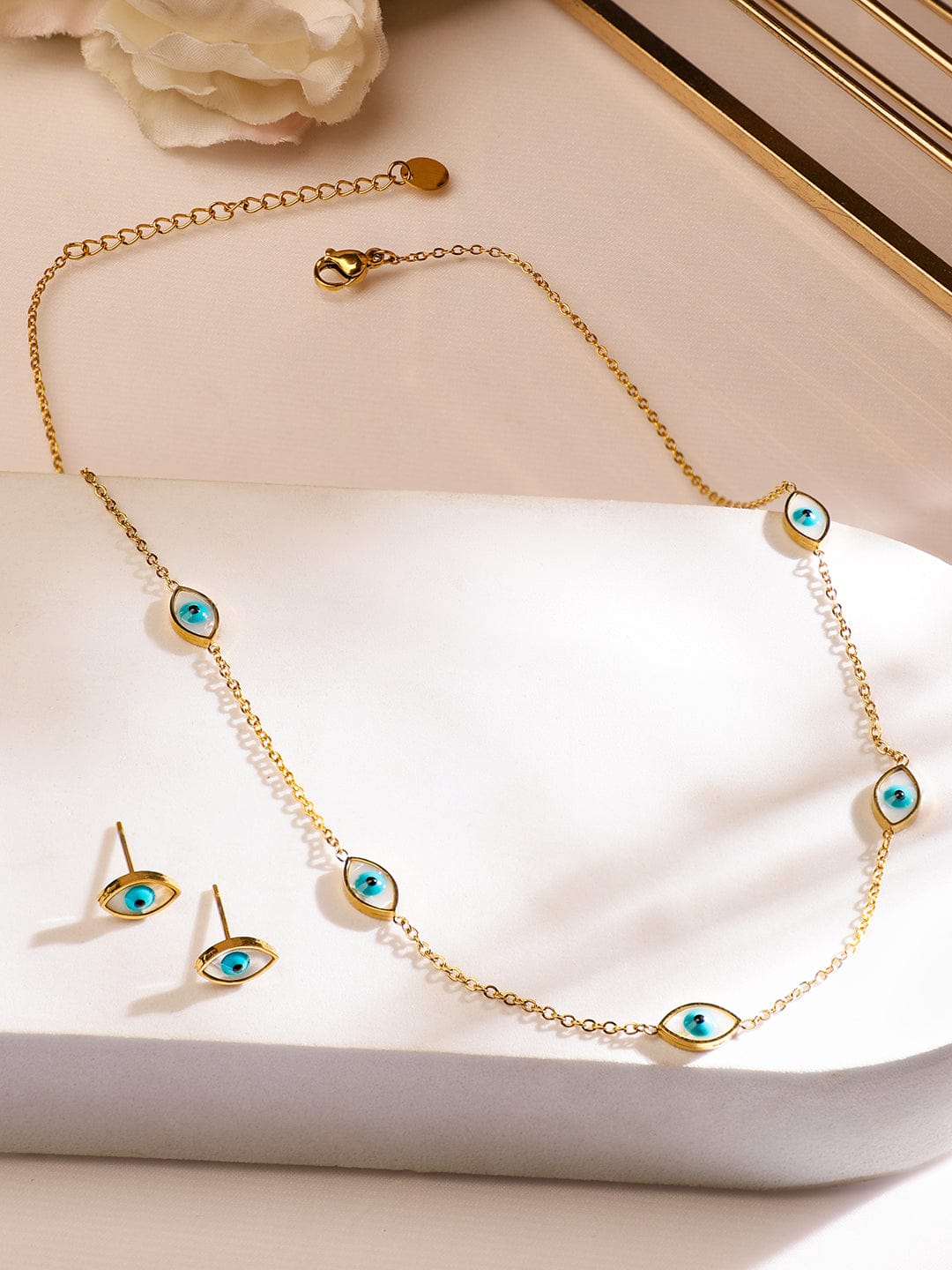 Evil Eye Motif Gold Necklace Set