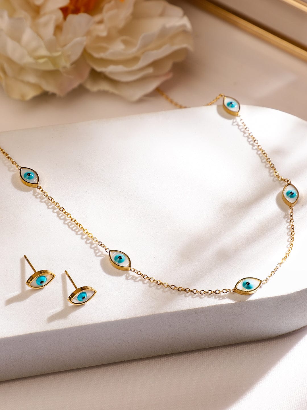 Evil Eye Motif Gold Necklace Set