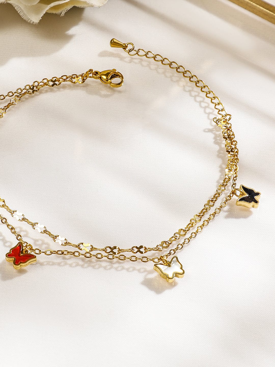 Wentra 18K Gold-Plated Stainless Steel Tarnish-Free Waterproof Multicolor Butterfly Anklet