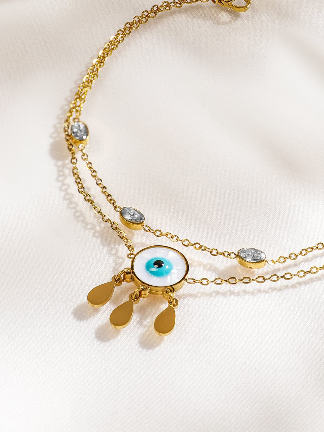 Wentra 18K Gold-Plated Stainless Steel Tarnish-Free Waterproof Zirconia & Evil Eye Anklet