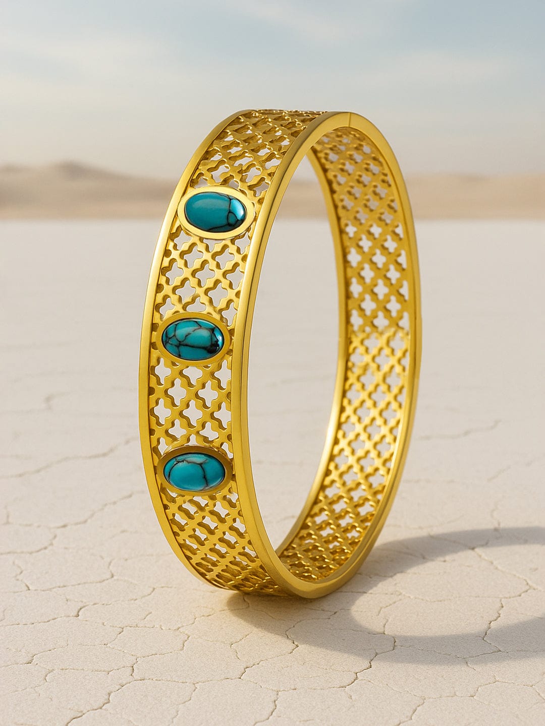 Wentra 18K Gold-Plated Stainless Steel TarnishFree Waterproof Filigree Blue Stone Bracelet
