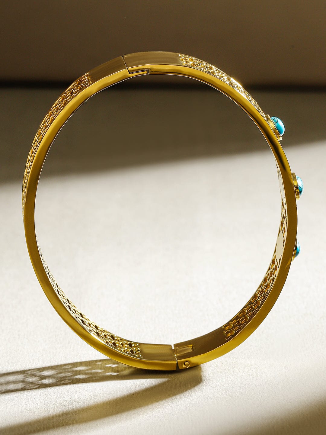 Wentra 18K Gold-Plated Stainless Steel TarnishFree Waterproof Filigree Blue Stone Bracelet