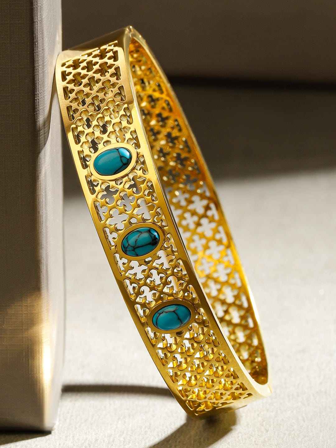 Wentra 18K Gold-Plated Stainless Steel TarnishFree Waterproof Filigree Blue Stone Bracelet