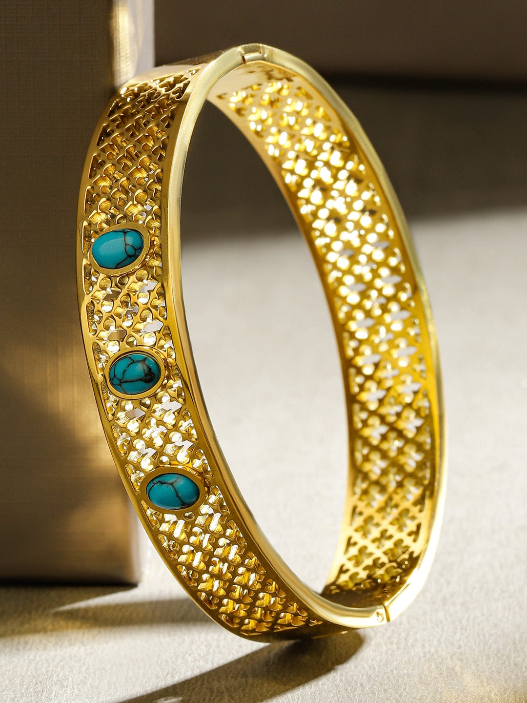 Wentra 18K Gold-Plated Stainless Steel TarnishFree Waterproof Filigree Blue Stone Bracelet